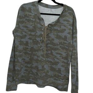 Mud Womens Camouflage Lace-Up Long Sleeve Top XL